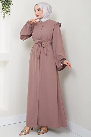 Kolu ve Omzu İncili Ferace Pembe HM2425