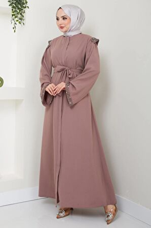 Kolu ve Omzu İncili Ferace Pembe HM2425