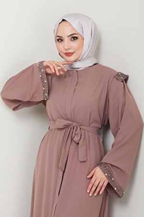 Kolu ve Omzu İncili Ferace Pembe HM2425