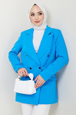 Düğmeli Blazer Ceket Mavi HM2433