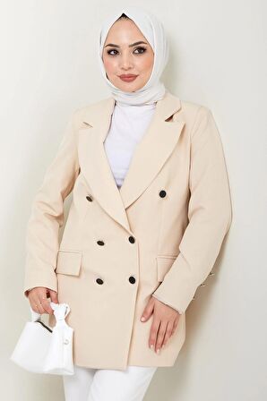 Düğmeli Blazer Ceket Bej HM2433