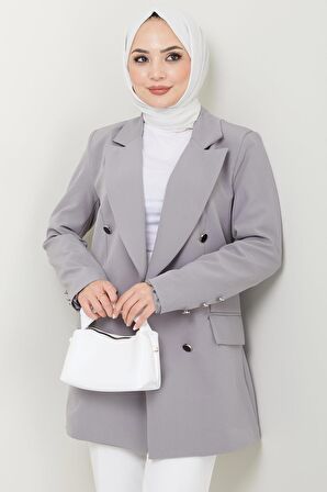 Düğmeli Blazer Ceket Gri HM2433