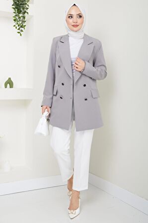 Düğmeli Blazer Ceket Gri HM2433