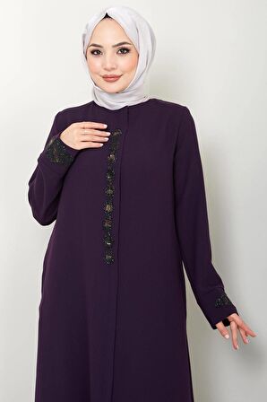Damla Taş Detaylı Ferace Mürdüm HM2435