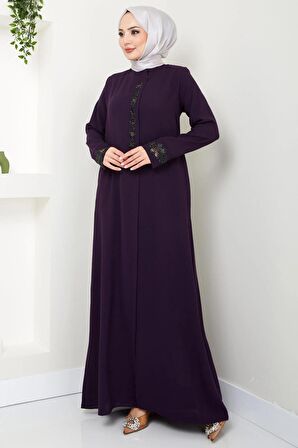 Damla Taş Detaylı Ferace Mürdüm HM2435
