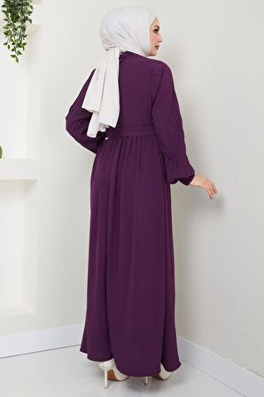 Pırlanta Pilise Kollu Elbise Mor HM2437