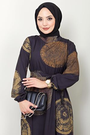 Ladin Dijital Baskılı Elbise Yağ Yeşili HM2440