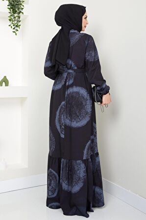 Ladin Dijital Baskılı Elbise Mavi HM2440