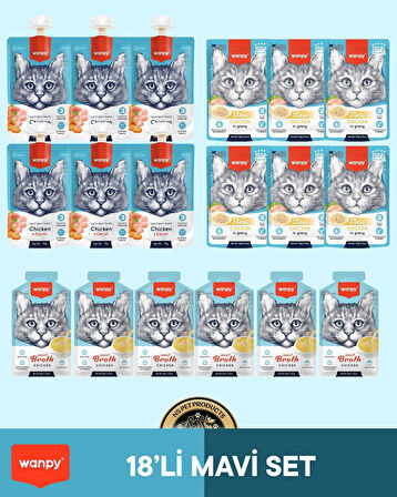 Wanpy Kedi Maması 18'li Tavuklu Mavi Set