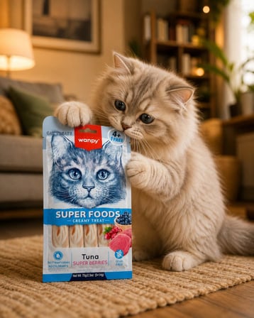 Wanpy Kedi Ödül Maması Super Foods Kremalı Ton Balıklı & Orman Meyveli İçerikli 70g (4+1 Free)