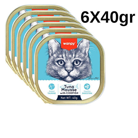 Wanpy Kedi 40g 6'lı Ton & Morina Balıklı Alutray Yaş Mama