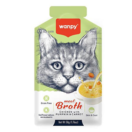 Wanpy Kediler için Bal Kabağı & Havuçlu Tavuk Eti Çorbası 50gr