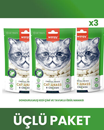 Wanpy Kedi Dondurulmuş Kedi Çimi ve Tavuklu Ödül 3x20gr (3lü paket)
