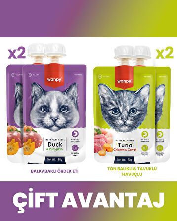 Wanpy Kedi Et Ezmesi 2 Lezzet 4lü Mix Paket 4x90gr (Ördek-Ton,Tavuk)
