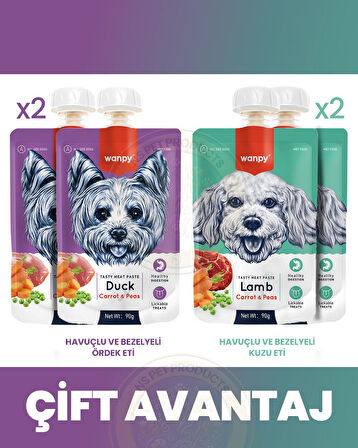 Wanpy Köpek Et Ezmesi 2 Lezzet 4lü Paket 4x90gr (Ördek-Kuzu)