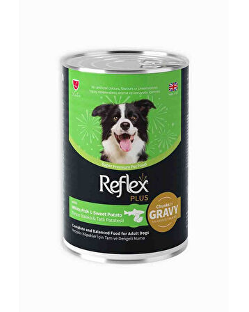  Reflex Plus Sos İçinde Et Parçacıklı Beyaz Balıklı ve Tatlı Patatesli Yetişkin Köpek Maması 400gr