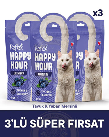 Reflex Happy Hour Urinary Tavuk & Yaban Mersinli Üriner Sistem Destekleyici 3lü Fırsat 3x60gr