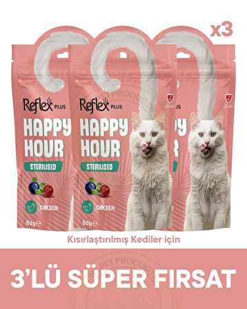 Reflex Happy Hour Kısırlaştırılmış Kediler için Ödül Maması 3lü Fırsat 3x60gr