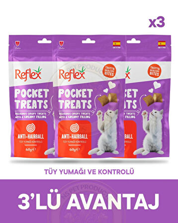 Reflex Pocket Treats Tüy Yumağı Kontrolü İçin Kedi Ödül Maması 3lü Fırsat 3x60gr