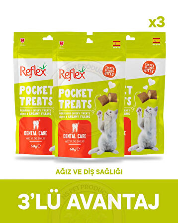 Reflex Pocket Treats Ağız ve Diş Sağlığı İçin Kedi Ödül Maması 3lü Fırsat 3x60gr
