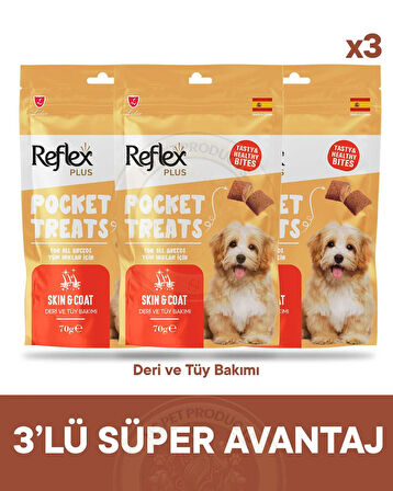 Reflex Pocket Treats Deri ve Tüy Bakımı İçin Köpek Ödül Maması 3lü Fırsat 3x70gr