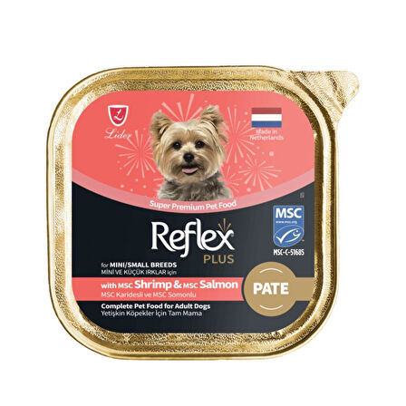 Reflex Plus Pate MSC Karidesli ve MSC Somonlu Mini ve Küçük Irklar için Yetişkin Köpek Maması 85 g