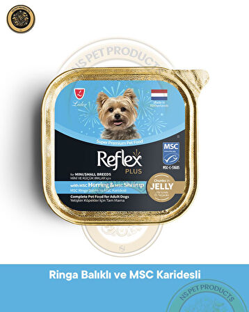 Reflex Plus Jöle İçinde Et Parçacıklı MSC Ringa Balıklı ve MSC Karidesli Mini ve Küçük Irklar için Yetişkin Köpek Maması 85 g