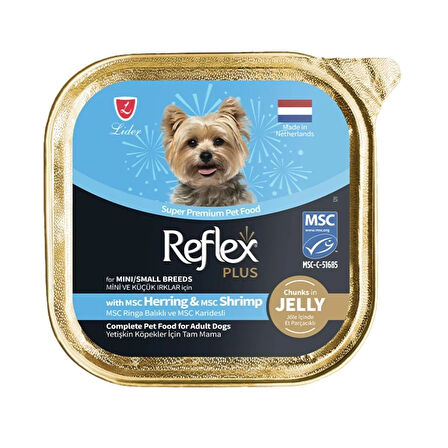 Reflex Plus Jöle İçinde Et Parçacıklı MSC Ringa Balıklı ve MSC Karidesli Mini ve Küçük Irklar için Yetişkin Köpek Maması 85 g