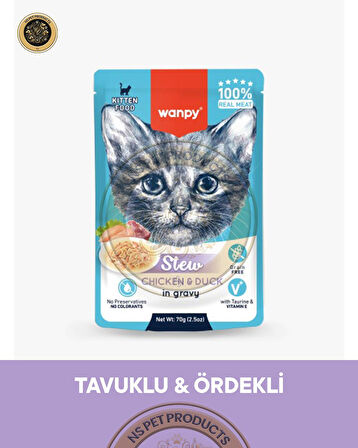 Wanpy Pouch Tavuk-Ördek Yaş Yavru Kedi Maması 3lü Fırsat 3x70gr