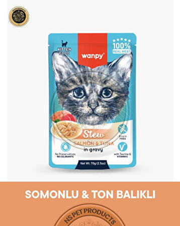 Wanpy Pouch Somon-Ton Yaş Yavru Kedi Maması 3lü Fırsat 3x70gr