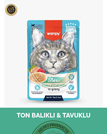 Wanpy Pouch Ton-Tavuk Yaş Kedi Maması 3lü Fırsat 3x70gr