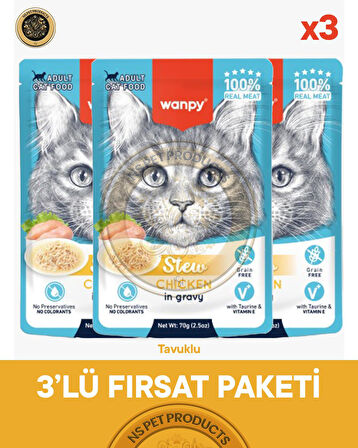 Wanpy Pouch Tavuklu Yaş Kedi Maması 3lü Fırsat 3x70gr