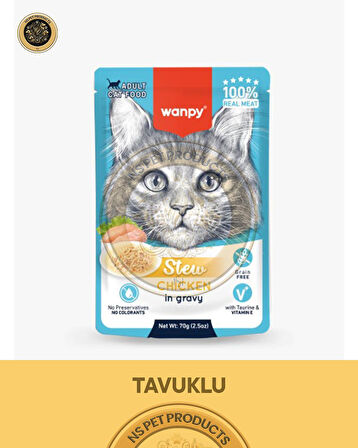 Wanpy Pouch Tavuklu Yaş Kedi Maması 3lü Fırsat 3x70gr