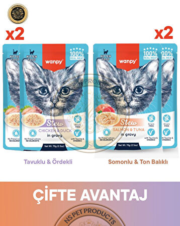 Wanpy Pouch 4lü Avantaj Paketi Yavru Yaş Kedi Maması 4x70gr