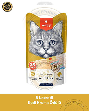 Wanpy Karışık 8 Lezzetli Kedi Krema Ödülü 25x14gr 