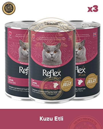  Reflex Plus Jöle İçinde Et Parçacıklı Kuzu Etli Yetişkin Kedi Maması 3X400gr