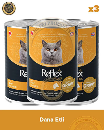 Reflex Plus Sos İçinde Et Parçacıklı Dana Etli Yetişkin Kedi Maması 3X400gr