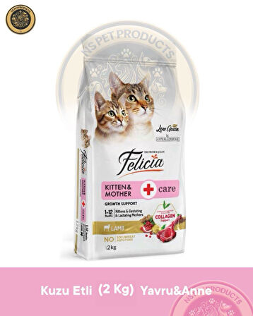 Felicia Kitten & Mother Care Lamb-Collagen 2kg (Az Tahıllı & Hipoalerjenik Kuzu Etli Anne ve Yavru Kedi Maması)