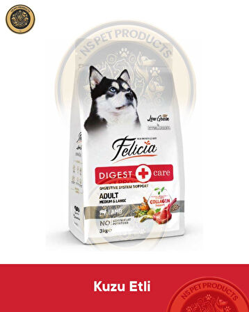 Felicia Digest Care Adult Lamb-Collagen Medium & Large 3kg (Az Tahıllı & Hipoalerjenik Kuzu Etli Yetişkin Köpek Maması Orta ve Büyük Irklar için)