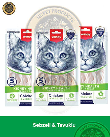 Wanpy Kidney Health Tavuk-Sebze Kedi Krema Ödülü 5x14gr 3lü Set