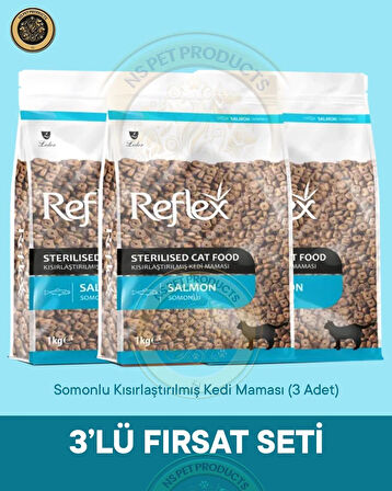 Reflex Somonlu Kısırlaştırılmış Yetişkin Kedi Maması 3'lü Fırsat – 1kg × 3 Paket