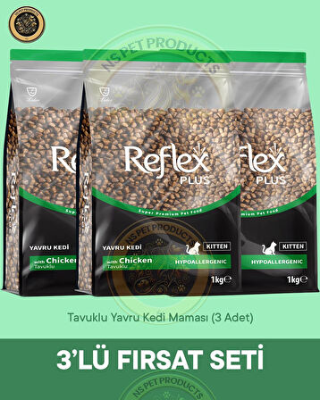 Reflex Plus Kitten Tavuklu Yavru Kedi Maması 3'lü Fırsat – 1kg × 3 Paket
