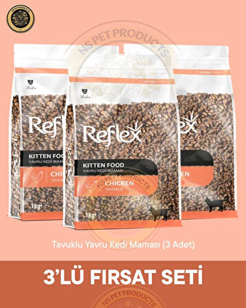 Reflex Kitten Tavuklu Yavru Kedi Maması 3'lü Fırsat – 1kg × 3 Paket