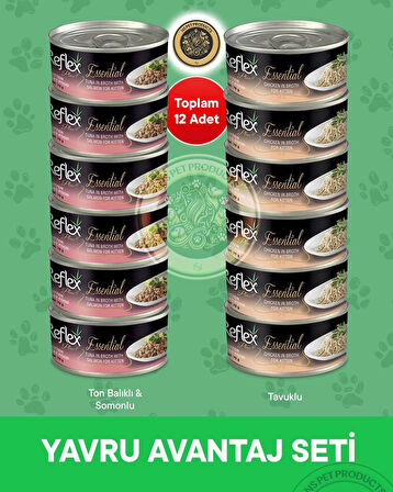 Reflex Plus Essential Yavru Avantaj Seti Ton Balıklı Somonlu ve Tavuklu – 12 × 70 g