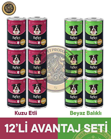 Reflex Plus Kuzu Etli ve Beyaz Balıklı Avantaj Seti Yetişkin Köpek Maması 12x400gr