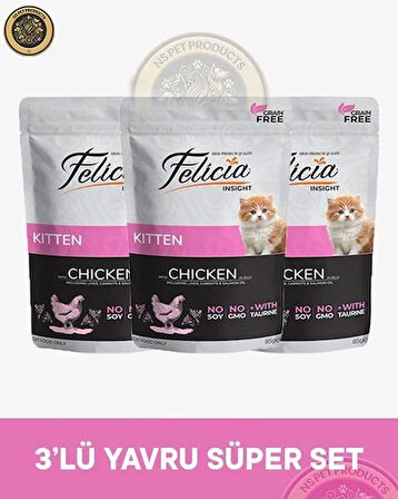 Felicia Pouch Yavru Tavuk Yaş Kedi Maması 3x85gr
