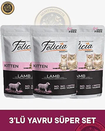 Felicia Pouch Yavru Kuzu Etli Yaş Kedi Maması 3x85gr