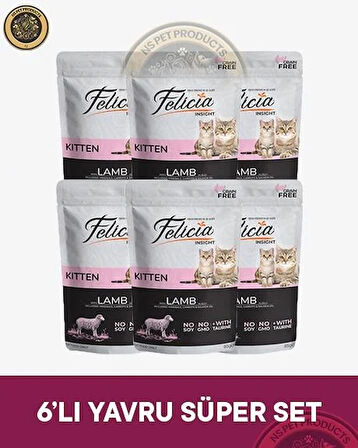 Felicia Pouch Yavru Kuzu Etli Yaş Kedi Maması 6x85gr