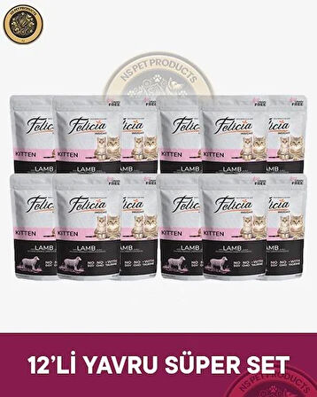 Felicia Pouch Yavru Kuzu Etli Yaş Kedi Maması 12x85gr