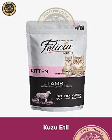 Felicia Pouch Yavru Kuzu Etli Yaş Kedi Maması 12x85gr